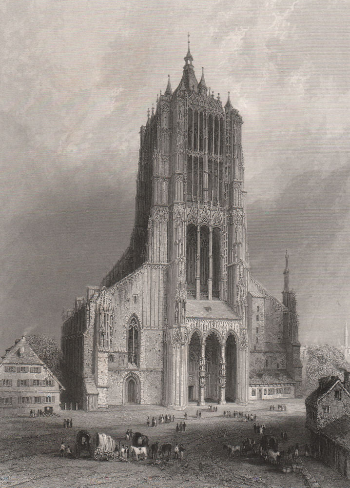 Ulm Cathedral, Baden-Württemberg. Danube Donau. BARTLETT 1840 old print